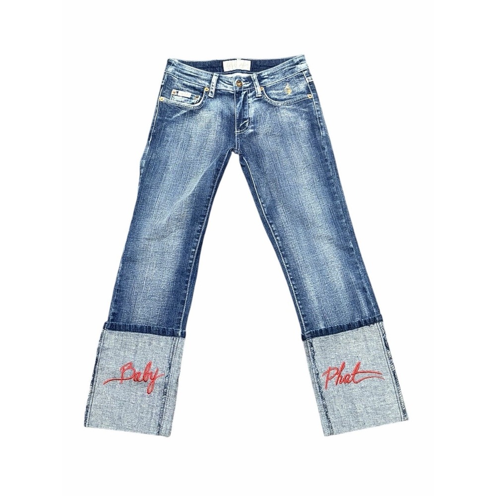 Baby Phat Y2K Red Embroidered Cuffed Hem Cropped Jeans Junior Size 1